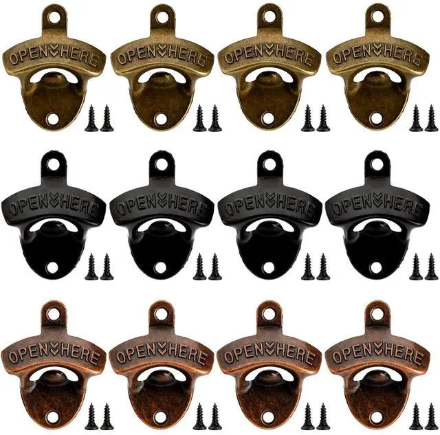 Main image of 12-Piece Wall Mounted Vintage Metal Bottle Opener for Bar, KTV, Home and Outdoor
