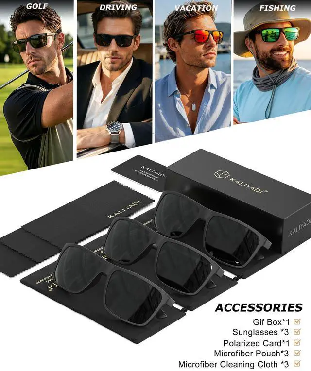 Alt view image 7 of 7 - Polarized Sunglasses for Men and Women, Mens Sunglasses Polarized with UV Protection for Driving Fishing Golf (3 Packs)