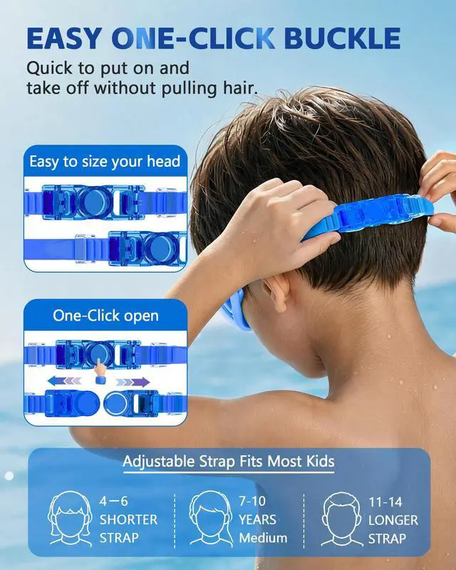 Alt view image 3 of 7 - Kids Swim Goggles, Pack of 2 Swimming Goggles for Children Teens, Portable Anti-Fog Anti-UV Youth Swim Glasses Leak Proof for Age4-16, Green/Black & Mirrored Blue