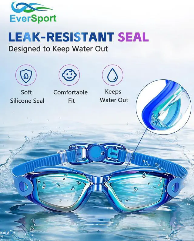 Alt view image 6 of 7 - Kids Swim Goggles, Pack of 2 Swimming Goggles for Children Teens, Portable Anti-Fog Anti-UV Youth Swim Glasses Leak Proof for Age4-16, Green/Black & Mirrored Blue