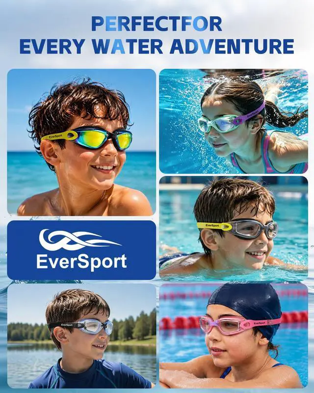 Alt view image 7 of 7 - Kids Swim Goggles, Pack of 2 Swimming Goggles for Children Teens, Portable Anti-Fog Anti-UV Youth Swim Glasses Leak Proof for Age4-16, Green/Black & Mirrored Blue