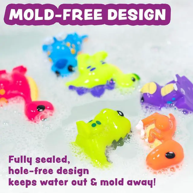Alt view image 4 of 7 - Dinosaur Mold Free Bath Toys, 6 Pack | Sealed, No Hole Bath Toys Design Keeps Moisture Out | Soft, Squeezable & Float on Water | Easy-Grip Baby & Toddler Bath Toy Set | Great Baby Pool Toys