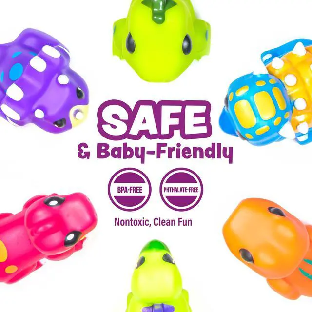 Alt view image 5 of 7 - Dinosaur Mold Free Bath Toys, 6 Pack | Sealed, No Hole Bath Toys Design Keeps Moisture Out | Soft, Squeezable & Float on Water | Easy-Grip Baby & Toddler Bath Toy Set | Great Baby Pool Toys