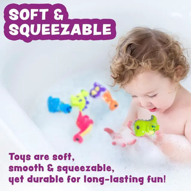 Alt view image 6 of 7 - Dinosaur Mold Free Bath Toys, 6 Pack | Sealed, No Hole Bath Toys Design Keeps Moisture Out | Soft, Squeezable & Float on Water | Easy-Grip Baby & Toddler Bath Toy Set | Great Baby Pool Toys