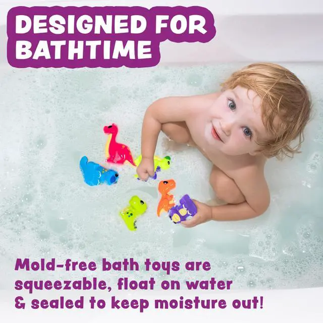Alt view image 2 of 7 - Dinosaur Mold Free Bath Toys, 6 Pack | Sealed, No Hole Bath Toys Design Keeps Moisture Out | Soft, Squeezable & Float on Water | Easy-Grip Baby & Toddler Bath Toy Set | Great Baby Pool Toys