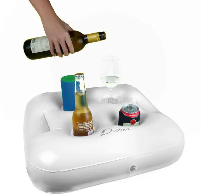 Alt view image 4 of 6 - Inflatable Floating Drink Holder with 2 Waterproof Phone Pouch for Hot Tub, Pool Party and Beach