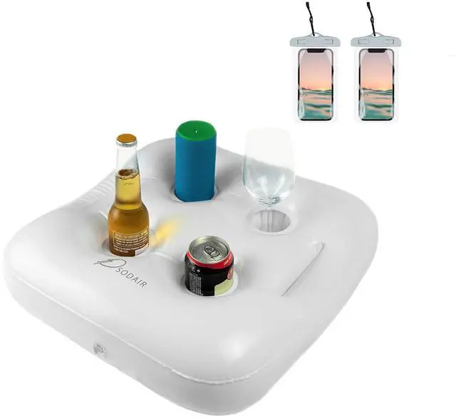 Main image of Inflatable Floating Drink Holder with 2 Waterproof Phone Pouch for Hot Tub, Pool Party and Beach