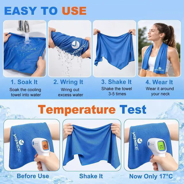 Alt view image 3 of 7 - 2 Pack Cooling Towels (47"x12"), Ice Cool Neck Towel, Soft Breathable Microfiber for Yoga, Golf, Gym, Running, Camping & Hot Weather