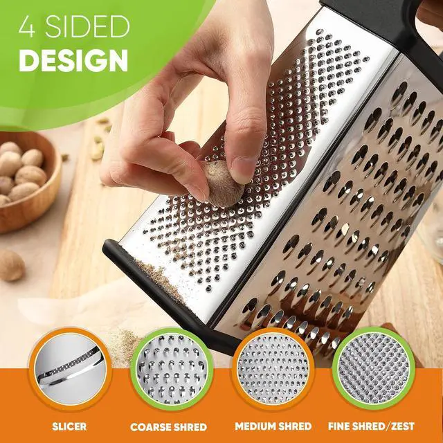 Alt view image 6 of 7 - Professional Cheese Grater - Stainless Steel, XL Size, 4 Sides - Perfect Box Grater for Parmesan Cheese, Vegetables, Ginger - Dishwasher Safe - Black