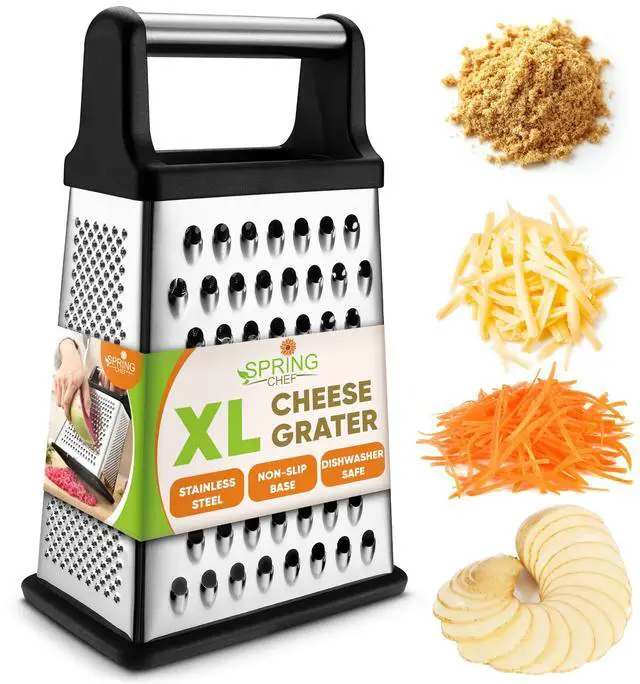 Main image of Professional Cheese Grater - Stainless Steel, XL Size, 4 Sides - Perfect Box Grater for Parmesan Cheese, Vegetables, Ginger - Dishwasher Safe - Black