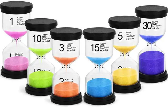 Main image of Sand Timers Set, 6PCS Colorful Hourglass Sandglass Timer 1/3/5/10/15/30 Minutes Sand Clock Timer for Games Classroom Kitchen Cooking Office