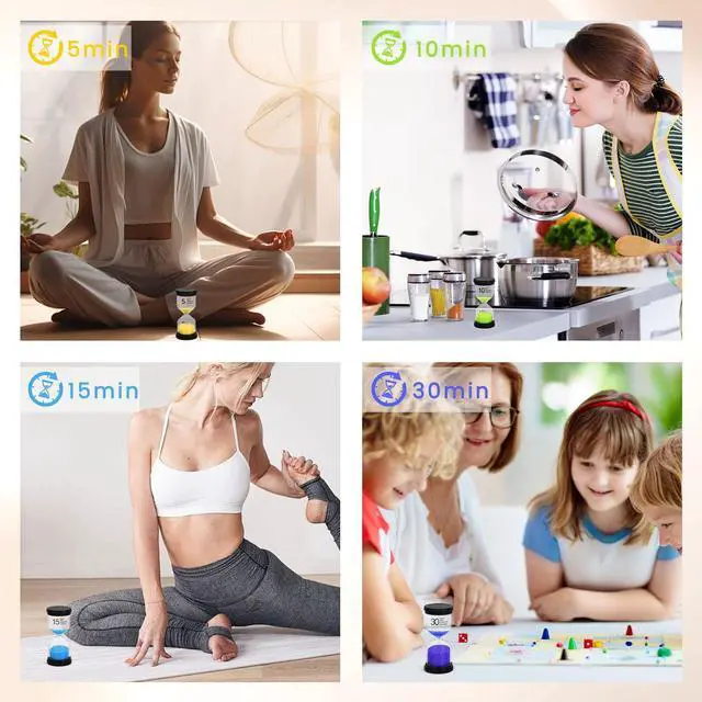 Alt view image 5 of 6 - Sand Timers Set, 6PCS Colorful Hourglass Sandglass Timer 1/3/5/10/15/30 Minutes Sand Clock Timer for Games Classroom Kitchen Cooking Office