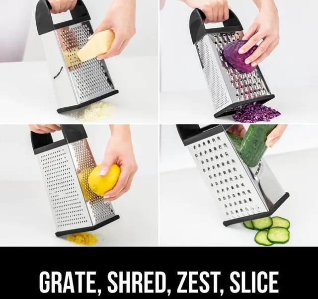Alt view image 3 of 7 - XL 4-Sided Stainless Steel Cheese Grater With Measurement Container, BPA-Free Box Grater, Slip Resistant Base, Grate Hard Parmesan, Shred Veggies, Zest Citrus, Dishwasher Safe, Black