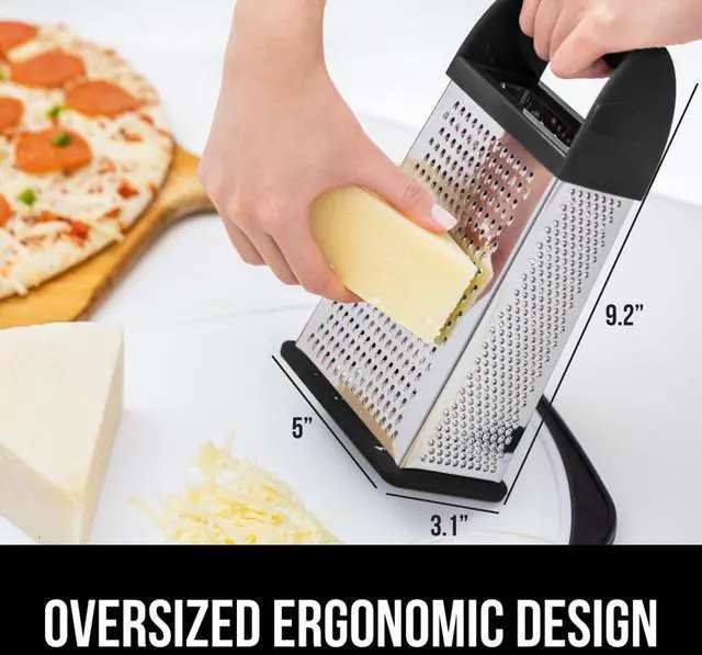 Alt view image 5 of 7 - XL 4-Sided Stainless Steel Cheese Grater With Measurement Container, BPA-Free Box Grater, Slip Resistant Base, Grate Hard Parmesan, Shred Veggies, Zest Citrus, Dishwasher Safe, Black