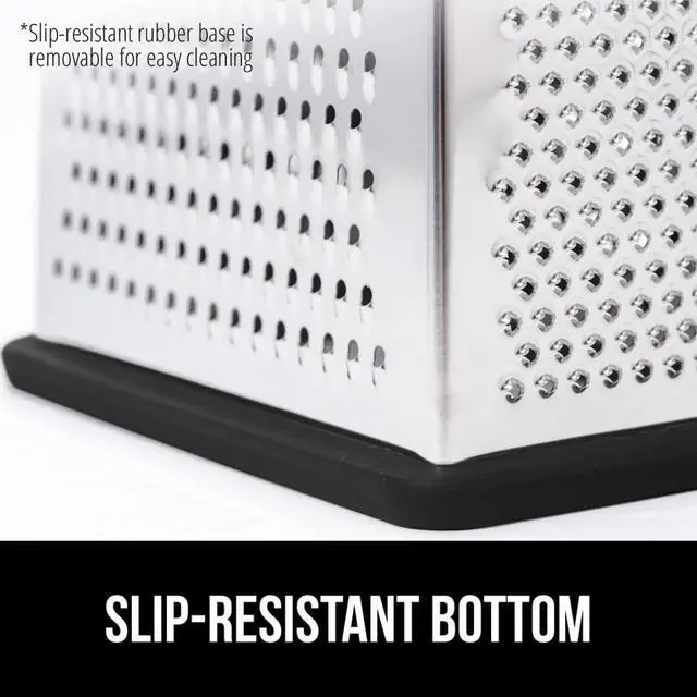 Alt view image 6 of 7 - XL 4-Sided Stainless Steel Cheese Grater With Measurement Container, BPA-Free Box Grater, Slip Resistant Base, Grate Hard Parmesan, Shred Veggies, Zest Citrus, Dishwasher Safe, Black