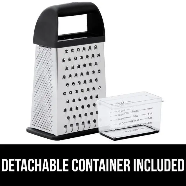 Alt view image 7 of 7 - XL 4-Sided Stainless Steel Cheese Grater With Measurement Container, BPA-Free Box Grater, Slip Resistant Base, Grate Hard Parmesan, Shred Veggies, Zest Citrus, Dishwasher Safe, Black