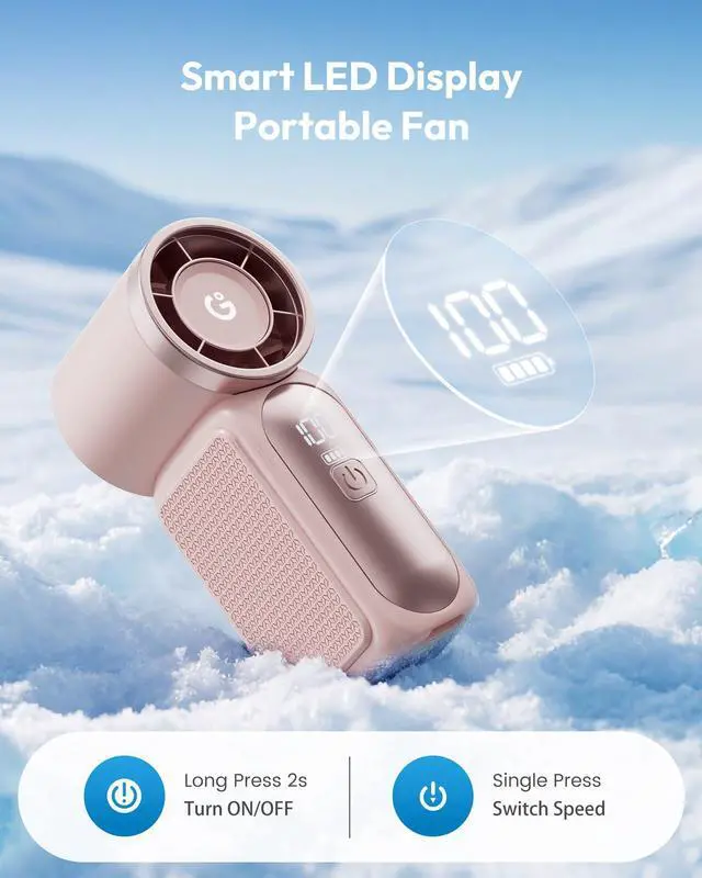 Alt view image 5 of 7 - Portable Handheld Mini Fan, 6 Speeds 16900 RPM High Velocity Personal Fan with LED Display, USB Rechargeable, Mini Fan with Lanyard for Makeup, Travel, Outdoor Fan for Women Girl Gift, Pink