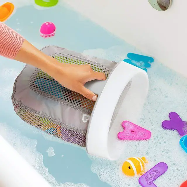 Alt view image 2 of 7 - Super Scoop Hanging Bath Toy Storage with Quick Drying Mesh, Grey