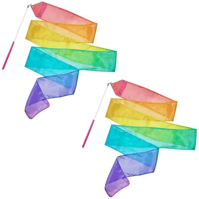 Main image of 100% Silk Dance Ribbon Twirlers Rainbow Play Silks Kids Little Girls Christmas Stocking Stuffer Gift Gymnastics Streamer Wand Birthday Gift Princess Unicorn Pastel Outdoor Toy