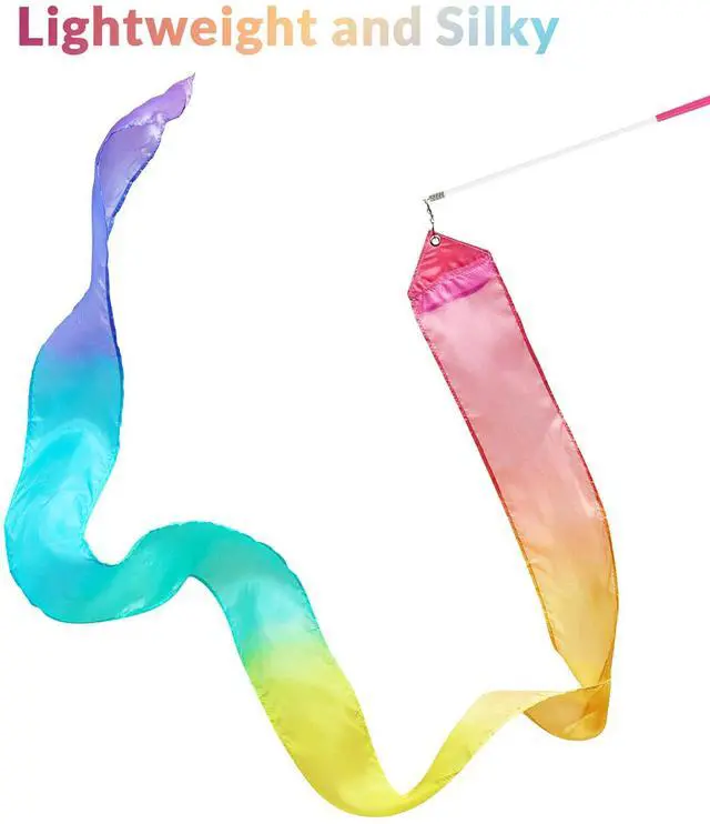Alt view image 2 of 7 - 100% Silk Dance Ribbon Twirlers Rainbow Play Silks Kids Little Girls Christmas Stocking Stuffer Gift Gymnastics Streamer Wand Birthday Gift Princess Unicorn Pastel Outdoor Toy