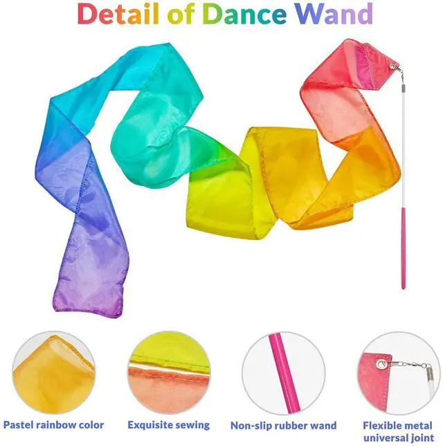 Alt view image 4 of 7 - 100% Silk Dance Ribbon Twirlers Rainbow Play Silks Kids Little Girls Christmas Stocking Stuffer Gift Gymnastics Streamer Wand Birthday Gift Princess Unicorn Pastel Outdoor Toy