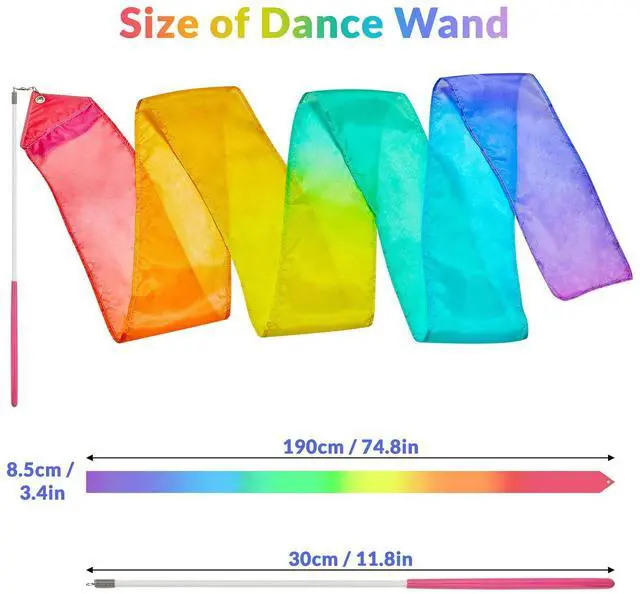 Alt view image 5 of 7 - 100% Silk Dance Ribbon Twirlers Rainbow Play Silks Kids Little Girls Christmas Stocking Stuffer Gift Gymnastics Streamer Wand Birthday Gift Princess Unicorn Pastel Outdoor Toy