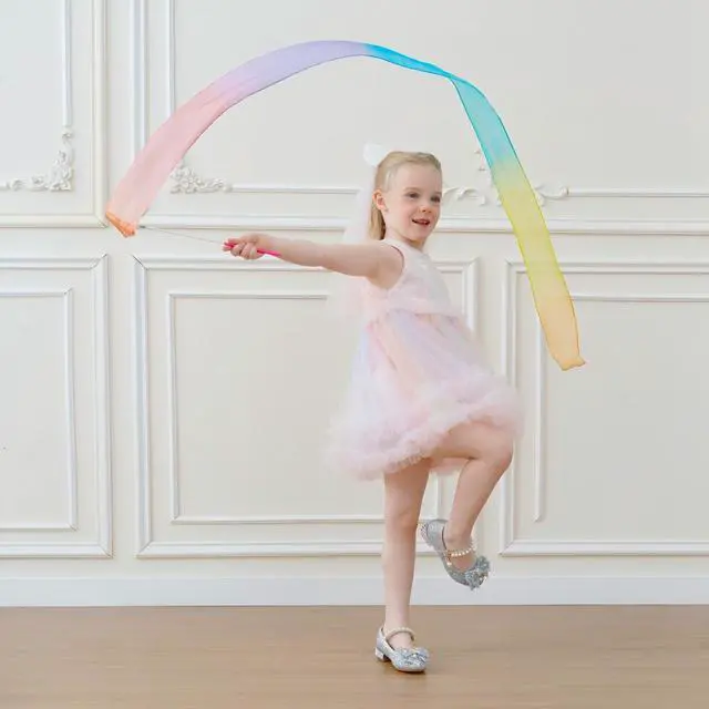 Alt view image 6 of 7 - 100% Silk Dance Ribbon Twirlers Rainbow Play Silks Kids Little Girls Christmas Stocking Stuffer Gift Gymnastics Streamer Wand Birthday Gift Princess Unicorn Pastel Outdoor Toy
