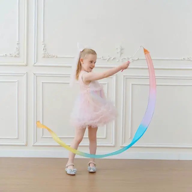 Alt view image 7 of 7 - 100% Silk Dance Ribbon Twirlers Rainbow Play Silks Kids Little Girls Christmas Stocking Stuffer Gift Gymnastics Streamer Wand Birthday Gift Princess Unicorn Pastel Outdoor Toy