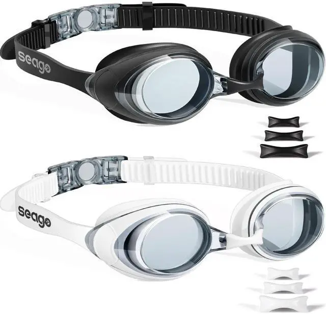 Main image of Swimming Goggles 2 Pack Anti Fog Goggles Swimming UV Protection Fit for Adult Men Women Youth Junior, No Leaking Soft Silicone Seal Flat Lens Clear Vision, 3 Sizes of Nose Bridge