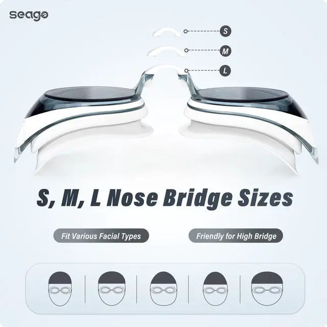 Alt view image 4 of 6 - Swimming Goggles 2 Pack Anti Fog Goggles Swimming UV Protection Fit for Adult Men Women Youth Junior, No Leaking Soft Silicone Seal Flat Lens Clear Vision, 3 Sizes of Nose Bridge