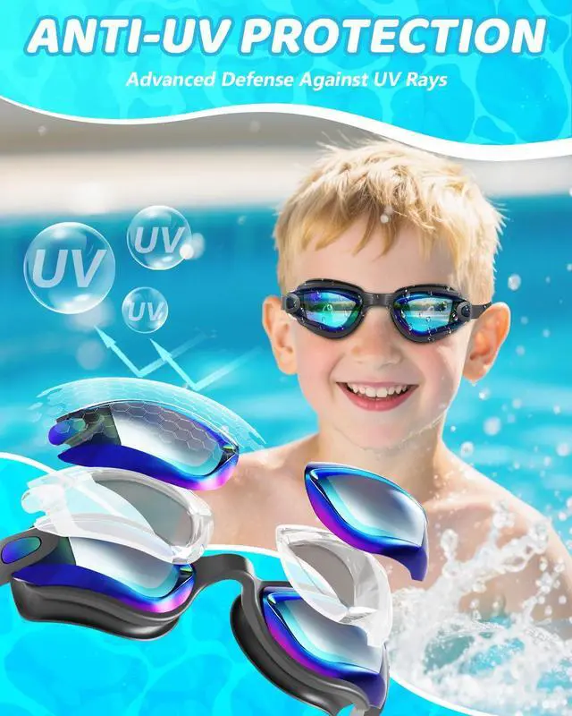 Alt view image 2 of 7 - Kids Swim Goggles, Pack of 2 Swimming Goggles for Children Boys & Girls Age 3-14