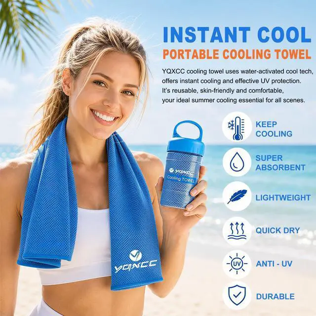 Alt view image 2 of 7 - 2 Pack Cooling Towels (47"x12"), Ice Cool Neck Towel, Soft Breathable Microfiber for Yoga, Golf, Gym, Running, Camping & Hot Weather