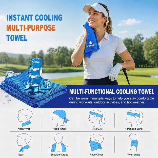 Alt view image 4 of 7 - 2 Pack Cooling Towels (47"x12"), Ice Cool Neck Towel, Soft Breathable Microfiber for Yoga, Golf, Gym, Running, Camping & Hot Weather