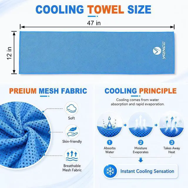 Alt view image 7 of 7 - 2 Pack Cooling Towels (47"x12"), Ice Cool Neck Towel, Soft Breathable Microfiber for Yoga, Golf, Gym, Running, Camping & Hot Weather