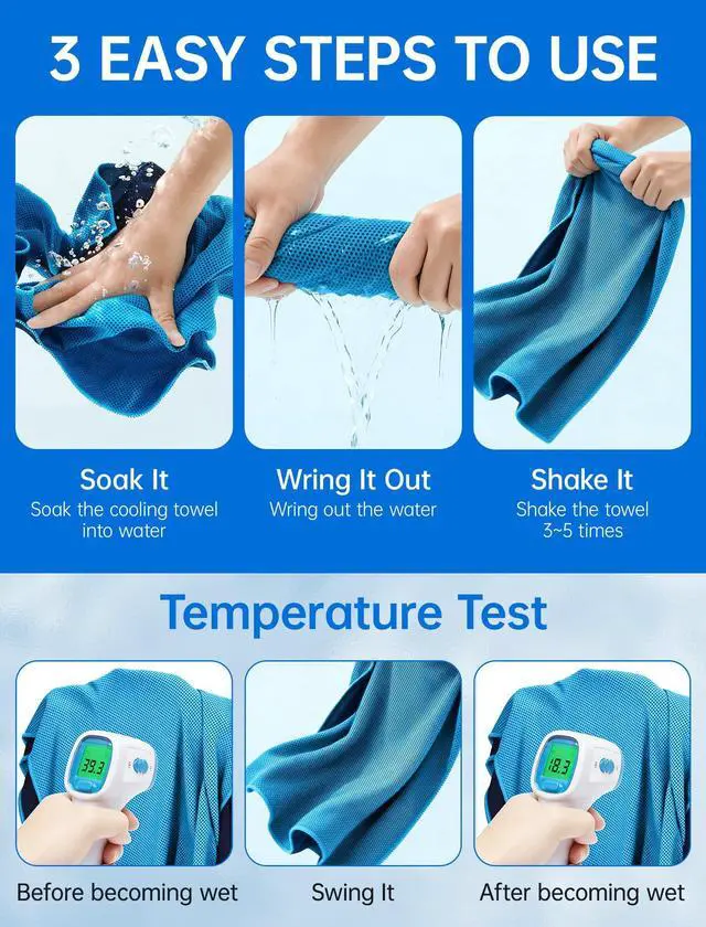 Alt view image 2 of 7 - Cooling Towels for Neck and Face: Instant Cool Towel for Hot Weather UPF 50 Quick Dry Microfiber Sweat Towel for Gym Sports Workout Travel - 40"x12", 4 Packs Multicoloured