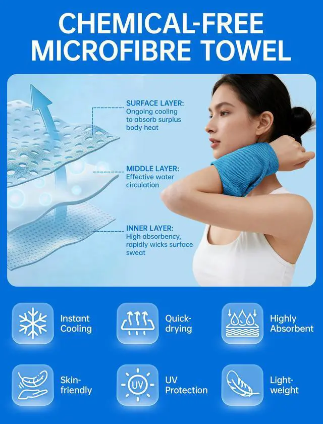 Alt view image 3 of 7 - Cooling Towels for Neck and Face: Instant Cool Towel for Hot Weather UPF 50 Quick Dry Microfiber Sweat Towel for Gym Sports Workout Travel - 40"x12", 4 Packs Multicoloured