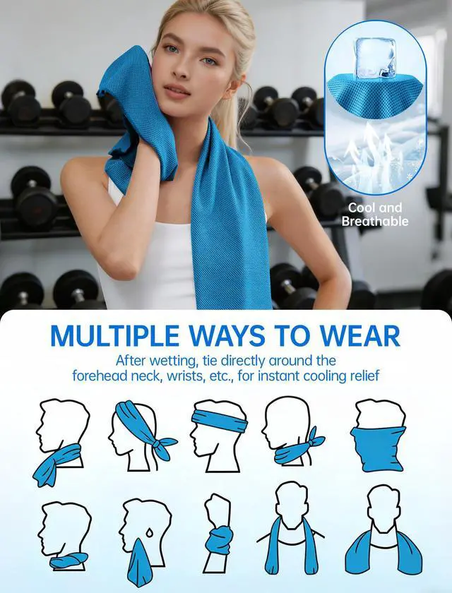 Alt view image 4 of 7 - Cooling Towels for Neck and Face: Instant Cool Towel for Hot Weather UPF 50 Quick Dry Microfiber Sweat Towel for Gym Sports Workout Travel - 40"x12", 4 Packs Multicoloured