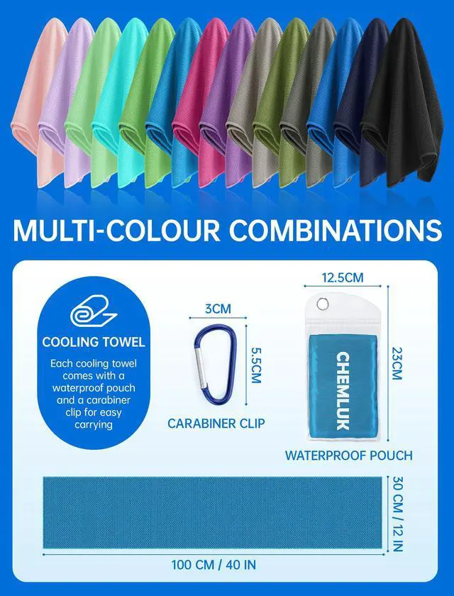 Alt view image 7 of 7 - Cooling Towels for Neck and Face: Instant Cool Towel for Hot Weather UPF 50 Quick Dry Microfiber Sweat Towel for Gym Sports Workout Travel - 40"x12", 4 Packs Multicoloured