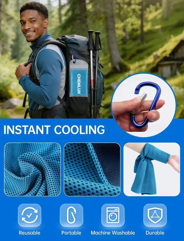 Alt view image 6 of 7 - Cooling Towels for Neck and Face: Instant Cool Towel for Hot Weather UPF 50 Quick Dry Microfiber Sweat Towel for Gym Sports Workout Travel - 40"x12", 4 Packs Multicoloured