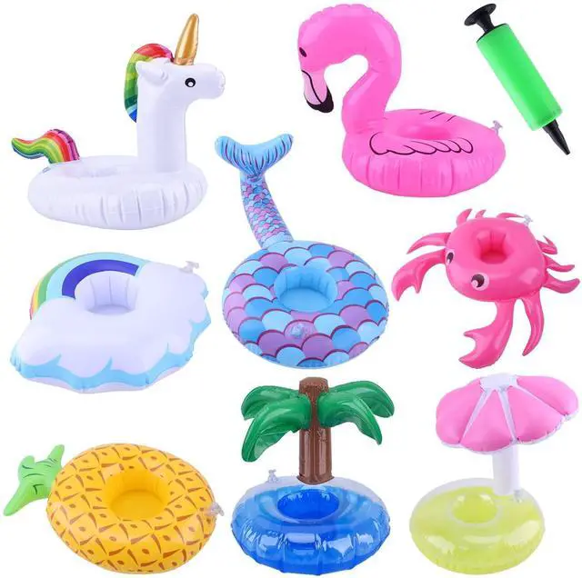 Main image of Inflatable Drink Floats, Blovec 8 Pack Inflatable Drink Holders Cup Coasters Swimming Drink Holder with Air Pump for Summer Pool Party