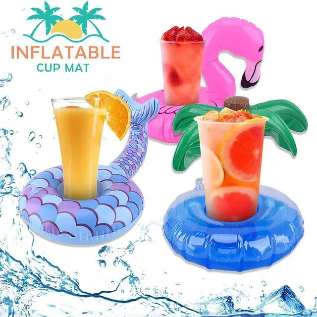 Alt view image 3 of 6 - Inflatable Drink Floats, Blovec 8 Pack Inflatable Drink Holders Cup Coasters Swimming Drink Holder with Air Pump for Summer Pool Party