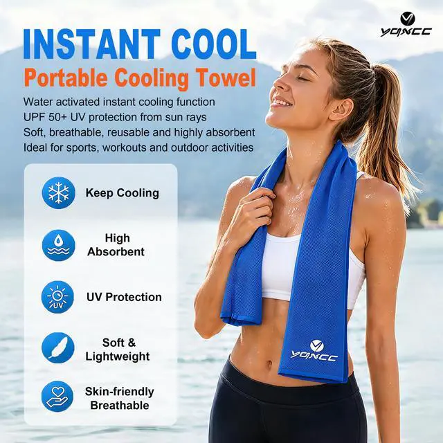 Alt view image 2 of 7 - 4 Pack Cooling Towels (47"x12"), Ice Cool Neck Towel, Soft Breathable Microfiber for Yoga, Golf, Gym, Running, Camping & Hot Weather