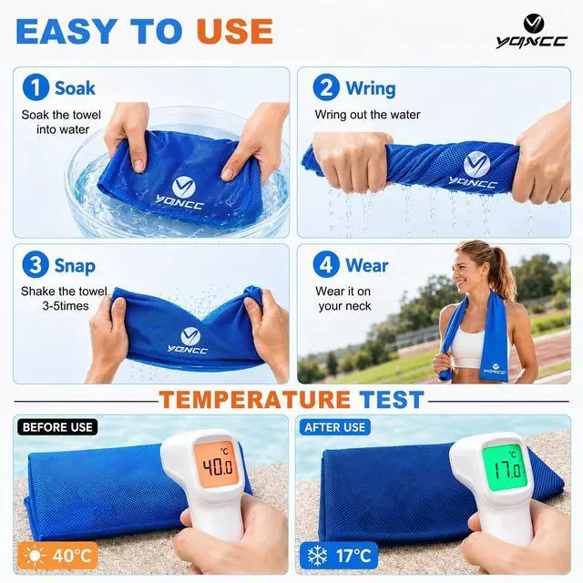 Alt view image 3 of 7 - 4 Pack Cooling Towels (47"x12"), Ice Cool Neck Towel, Soft Breathable Microfiber for Yoga, Golf, Gym, Running, Camping & Hot Weather