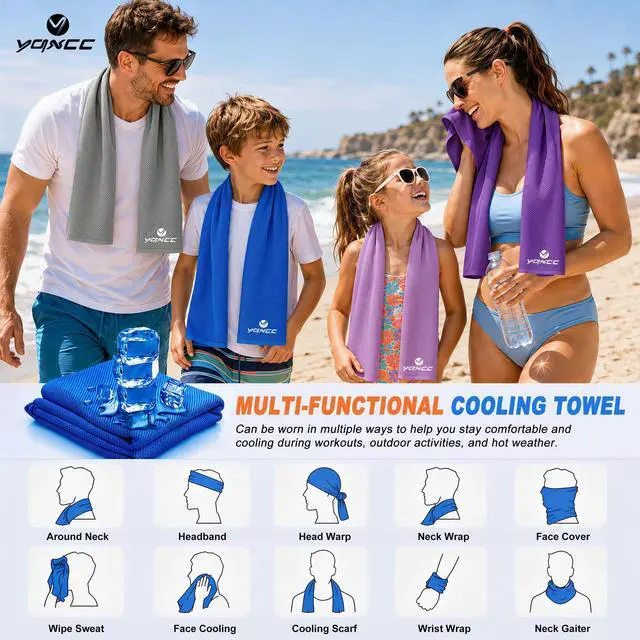 Alt view image 4 of 7 - 4 Pack Cooling Towels (47"x12"), Ice Cool Neck Towel, Soft Breathable Microfiber for Yoga, Golf, Gym, Running, Camping & Hot Weather