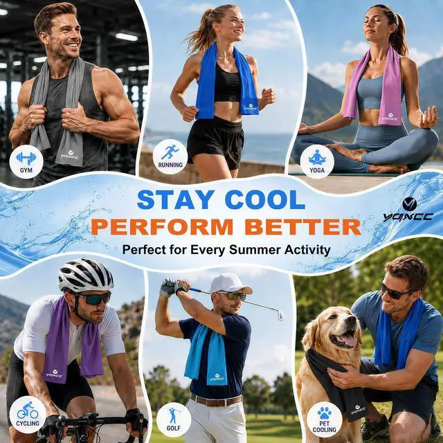 Alt view image 5 of 7 - 4 Pack Cooling Towels (47"x12"), Ice Cool Neck Towel, Soft Breathable Microfiber for Yoga, Golf, Gym, Running, Camping & Hot Weather