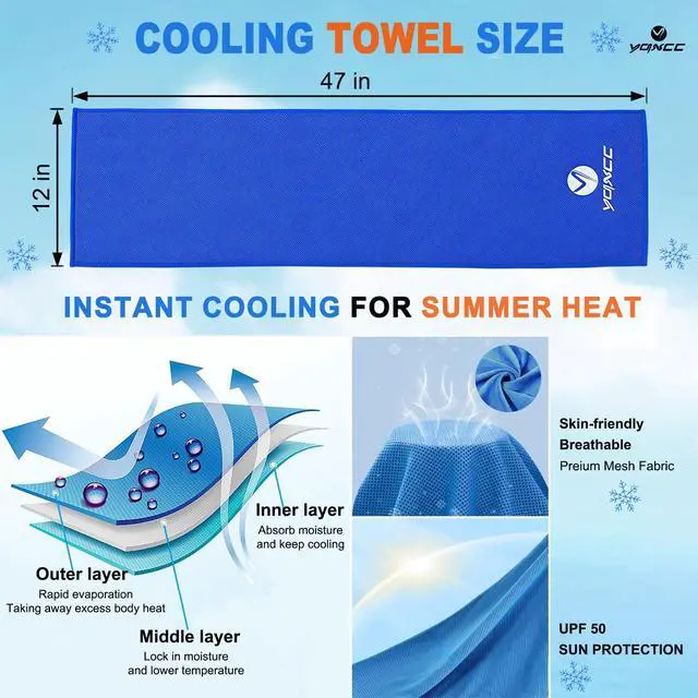 Alt view image 7 of 7 - 4 Pack Cooling Towels (47"x12"), Ice Cool Neck Towel, Soft Breathable Microfiber for Yoga, Golf, Gym, Running, Camping & Hot Weather