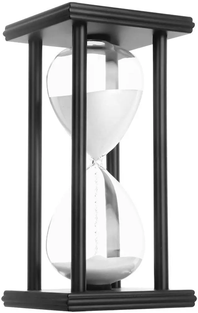 Main image of Hourglass Sand Timer,Black Wooden 30/45/60 Minute Sandglass Timer for Home,Desktop,Classroom Kitchen Restaurant Office Living Room Decor (30 Min, White Sand)
