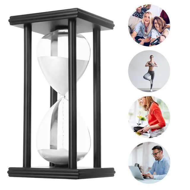 Alt view image 7 of 7 - Hourglass Sand Timer,Black Wooden 30/45/60 Minute Sandglass Timer for Home,Desktop,Classroom Kitchen Restaurant Office Living Room Decor (30 Min, White Sand)