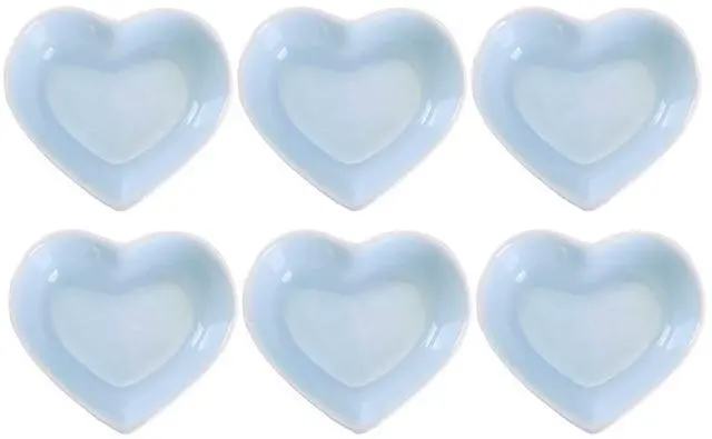 Main image of Blue Love Heart Shaped Ceramic Side Dish Bowl, Contemporary Porcelain Side Dishes Bowl, Seasoning Dishes Soy Dipping Sauce Dishes for Wedding Birthday Party- Set of 6
