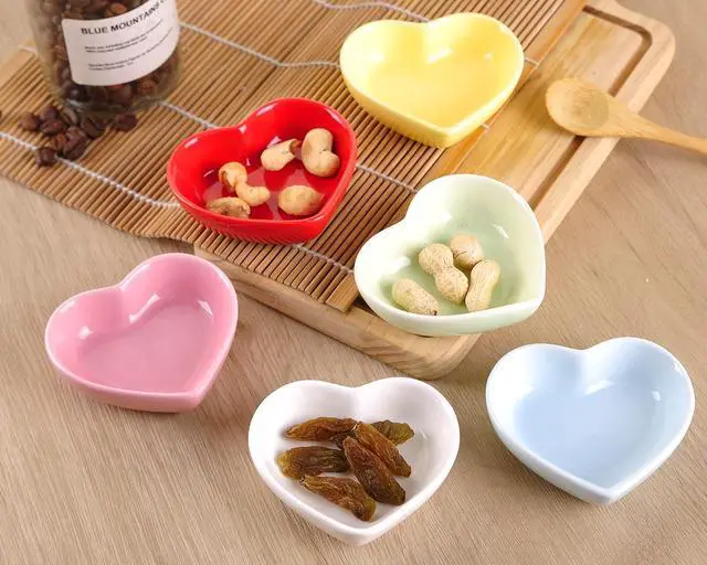 Alt view image 4 of 7 - Blue Love Heart Shaped Ceramic Side Dish Bowl, Contemporary Porcelain Side Dishes Bowl, Seasoning Dishes Soy Dipping Sauce Dishes for Wedding Birthday Party- Set of 6